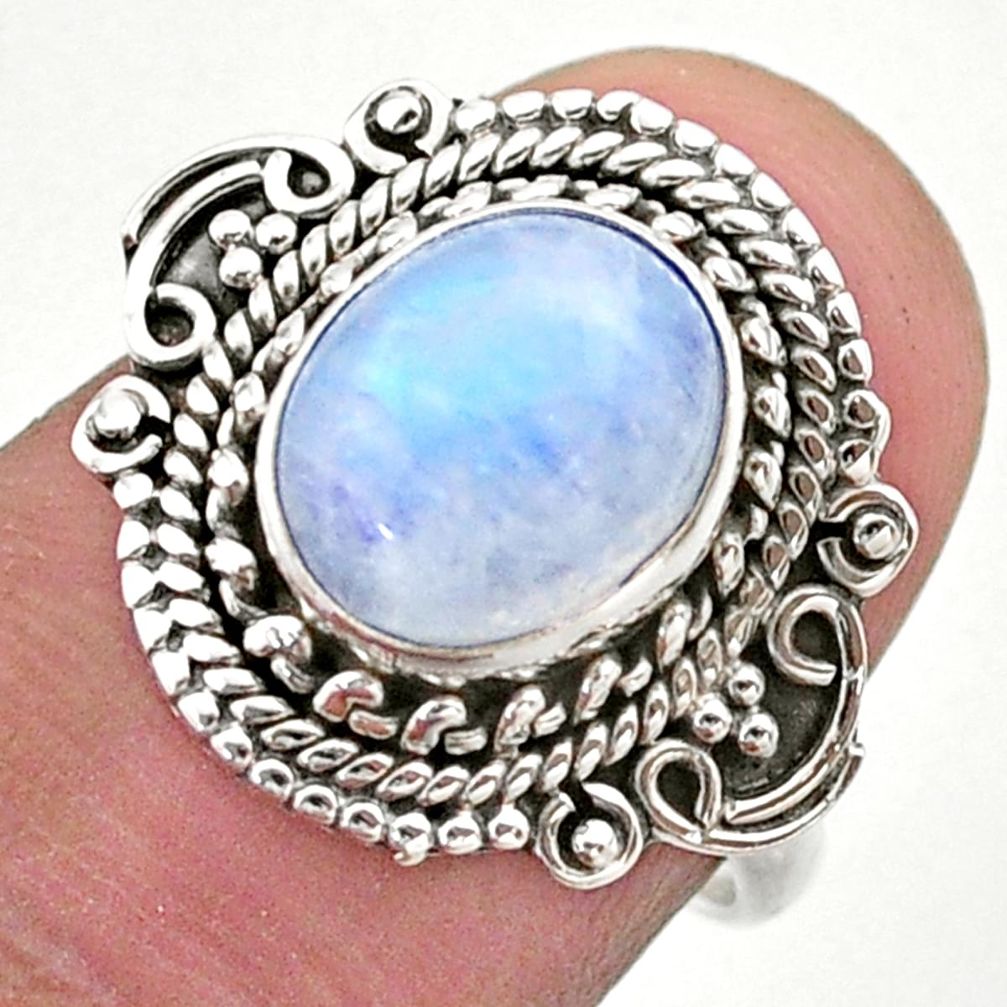 925 silver 4.28cts solitaire natural rainbow moonstone ring size 7 t46180