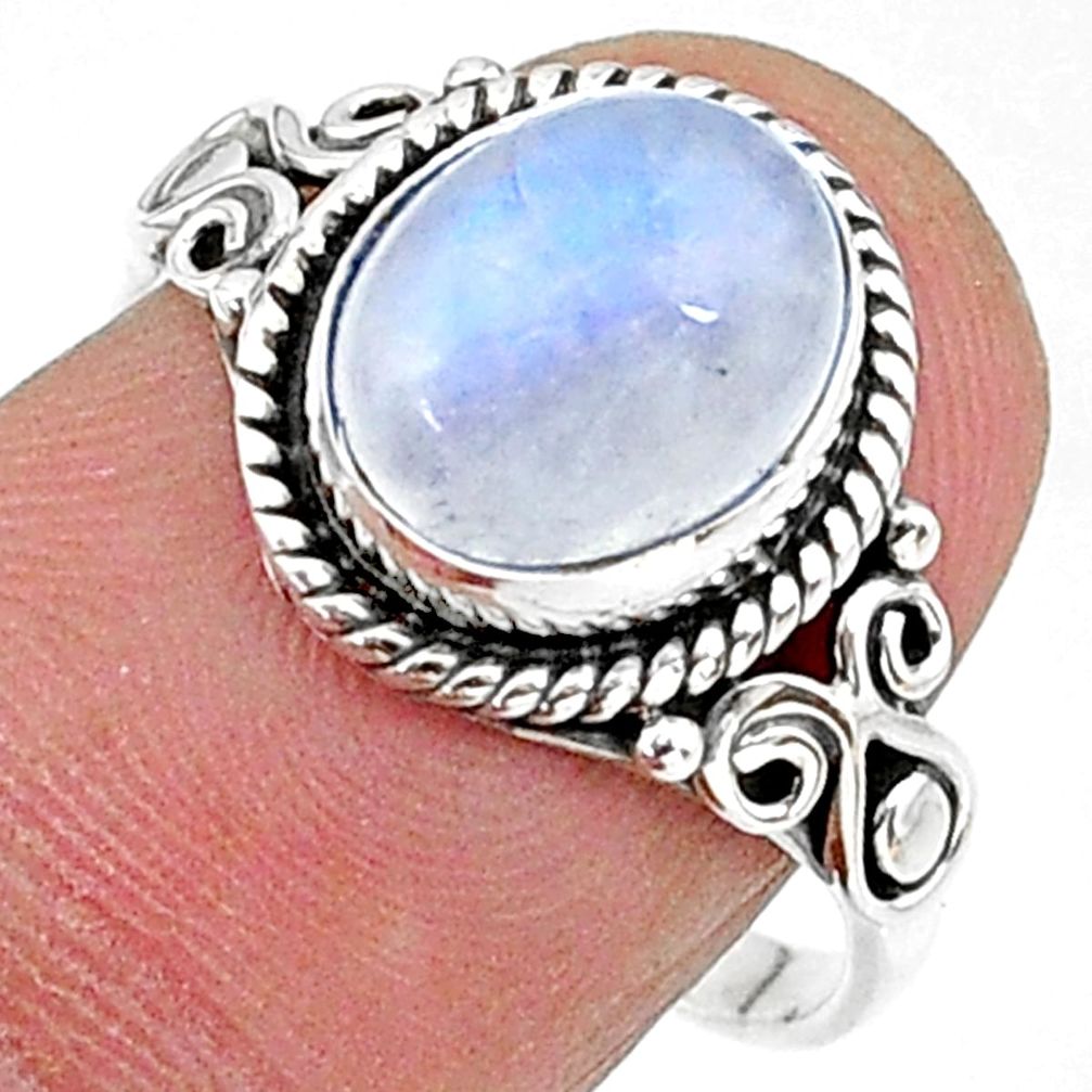 925 silver 3.98cts solitaire natural rainbow moonstone ring size 8 t15856