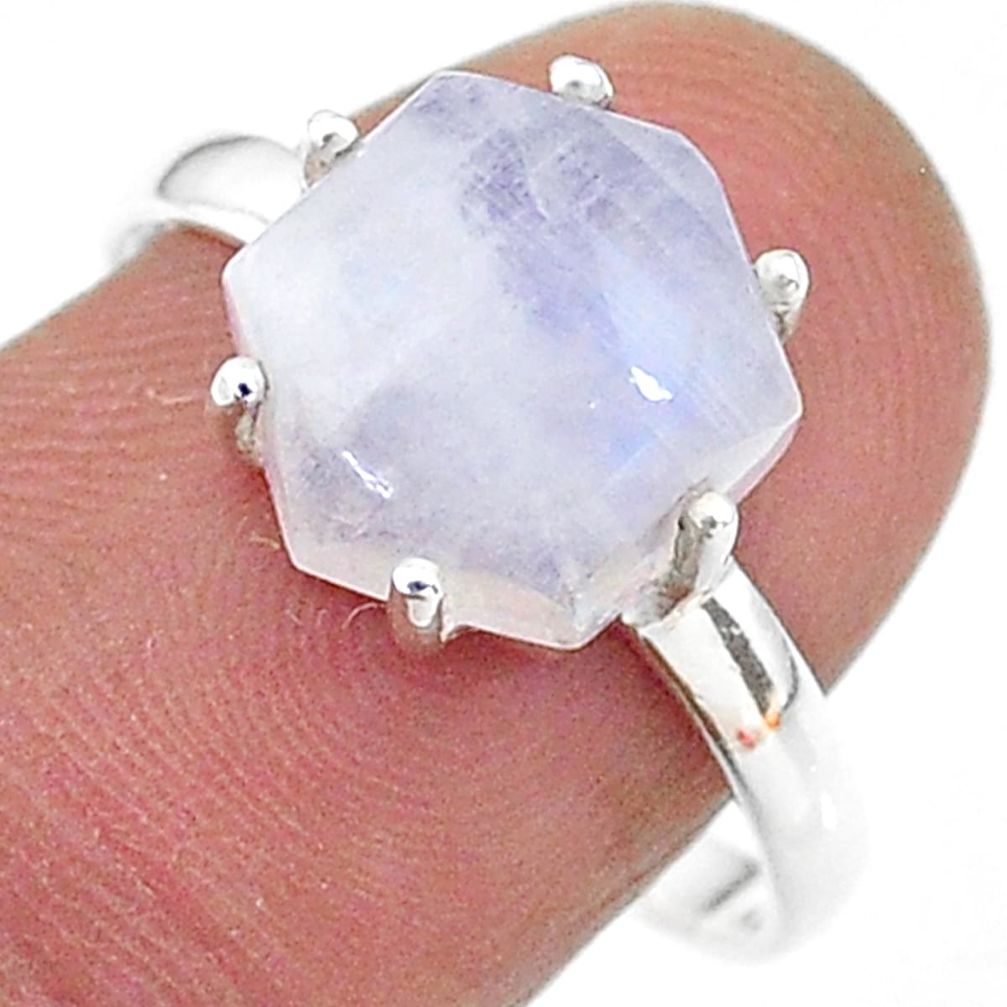 925 silver 5.89cts solitaire natural rainbow moonstone ring size 9 t11138