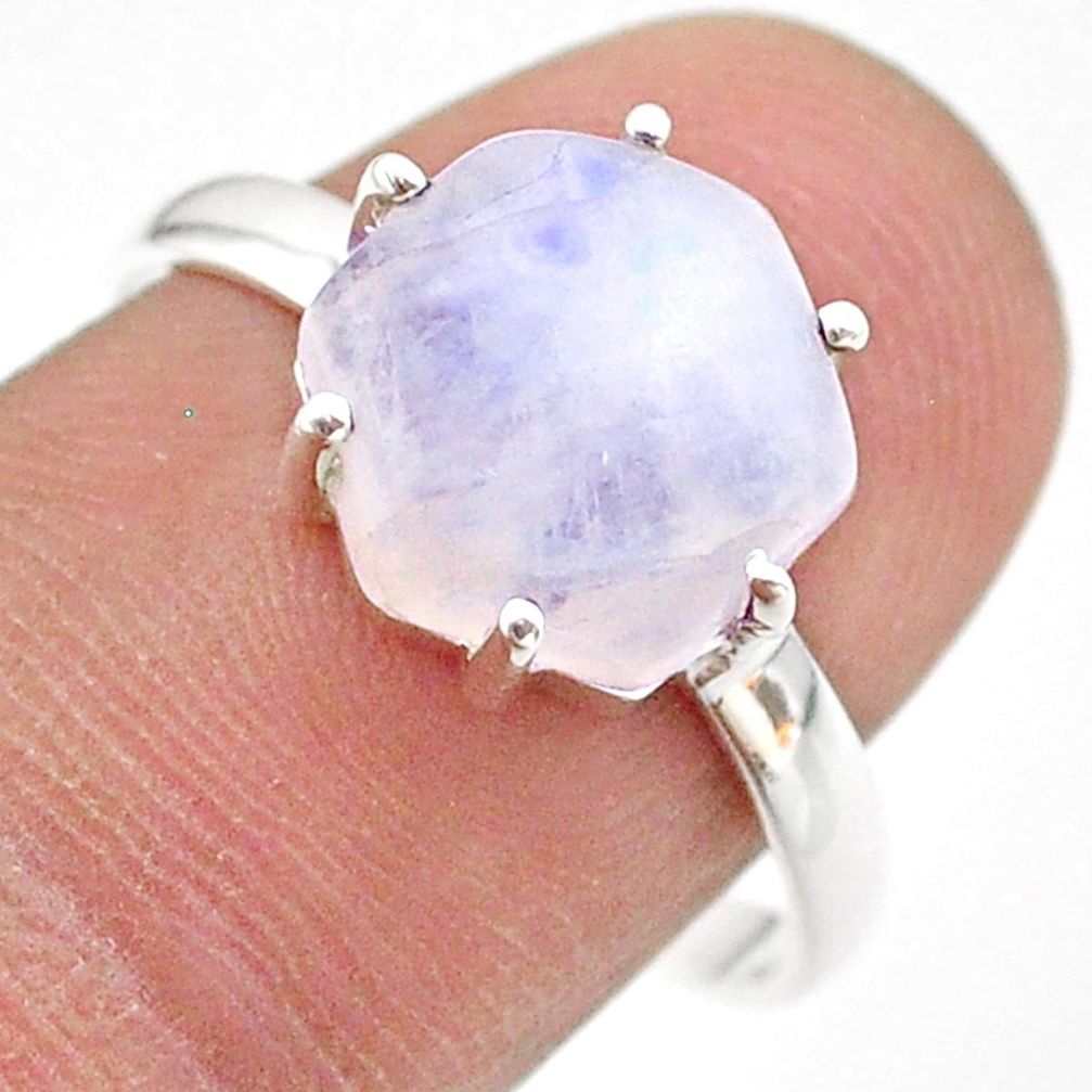 925 silver 4.85cts solitaire natural rainbow moonstone ring size 9 t43004