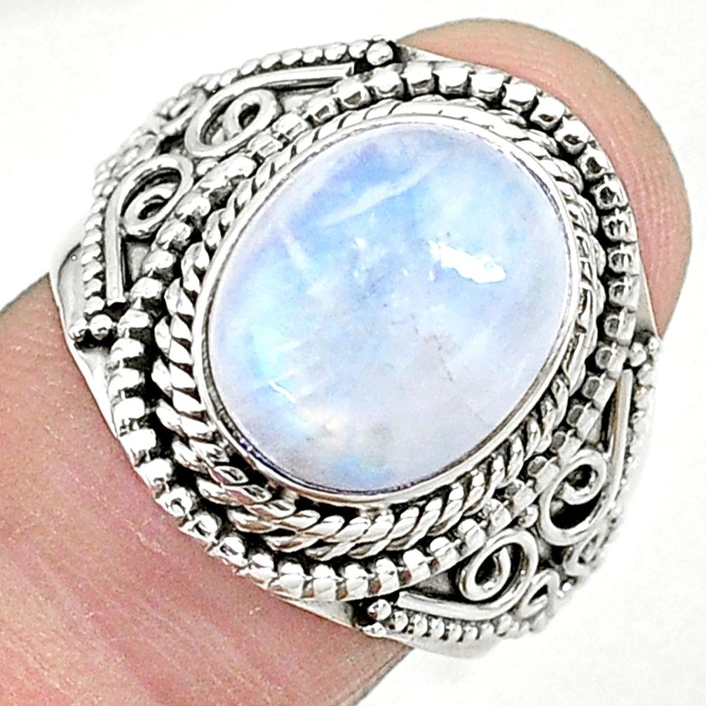 925 silver 5.35cts solitaire natural rainbow moonstone ring size 8.5 t10379