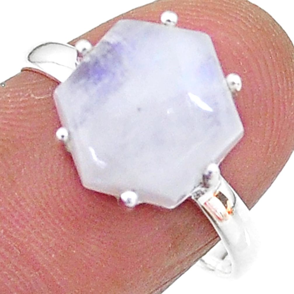 925 silver 4.97cts solitaire natural rainbow moonstone ring size 7.5 t11131