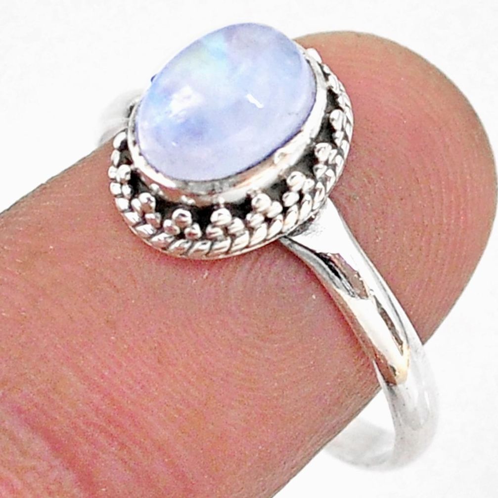 925 silver 2.27cts solitaire natural rainbow moonstone ring size 8.5 t43813