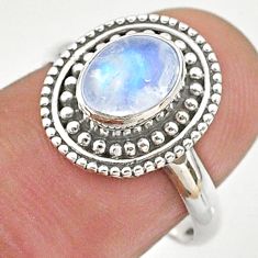925 silver 2.00cts solitaire natural rainbow moonstone ring size 7.5 t43878