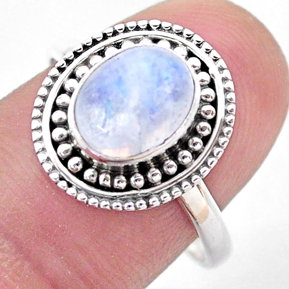 925 silver 3.25cts solitaire natural rainbow moonstone ring size 8.5 t46120