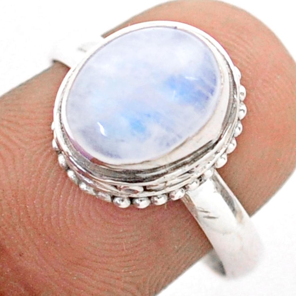 925 silver 4.08cts solitaire natural rainbow moonstone ring size 8.5 t77213