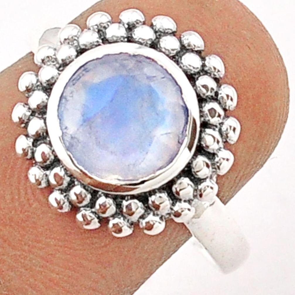 925 silver 3.30cts solitaire natural rainbow moonstone ring size 8.5 t84219