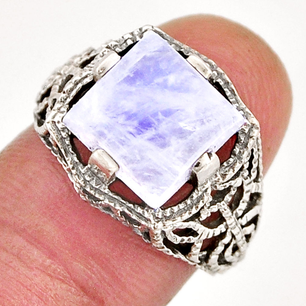 925 silver 5.31cts solitaire natural rainbow moonstone ring size 6.5 y73336