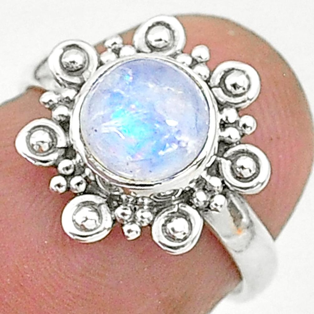 925 silver 2.49cts solitaire natural rainbow moonstone round ring size 5 t6634