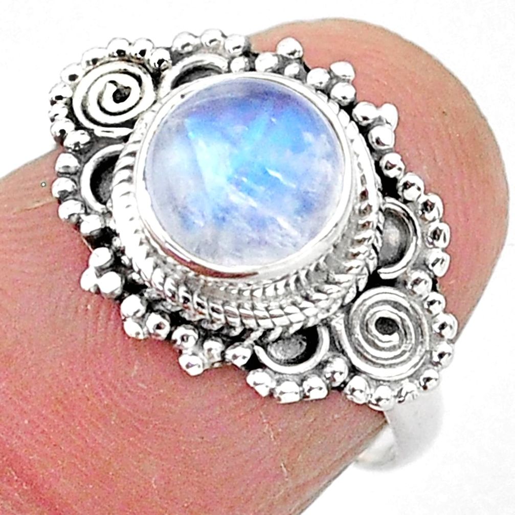 925 silver 2.27cts solitaire natural rainbow moonstone round ring size 6 t3536