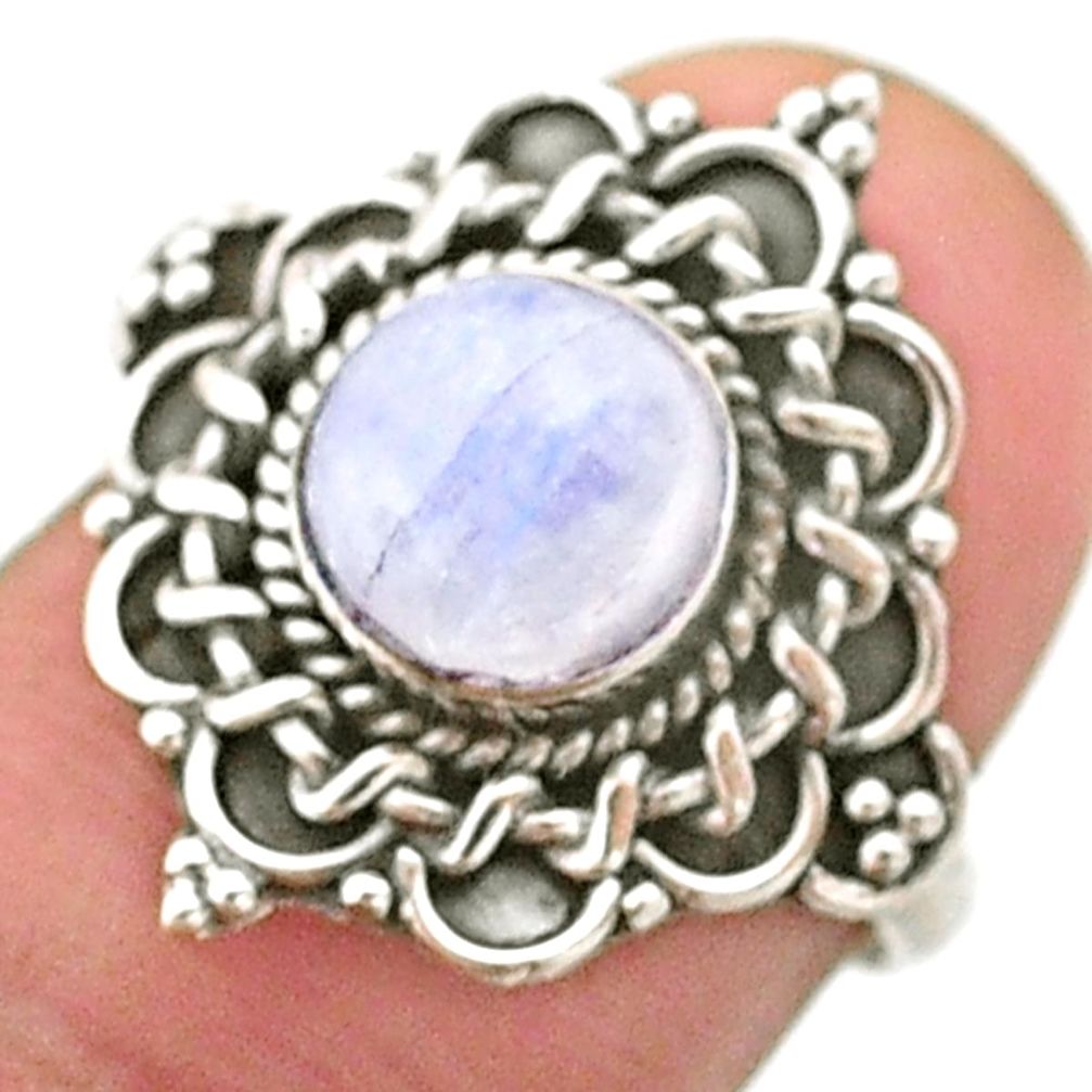 925 silver 2.53cts solitaire natural rainbow moonstone round ring size 6 t41420