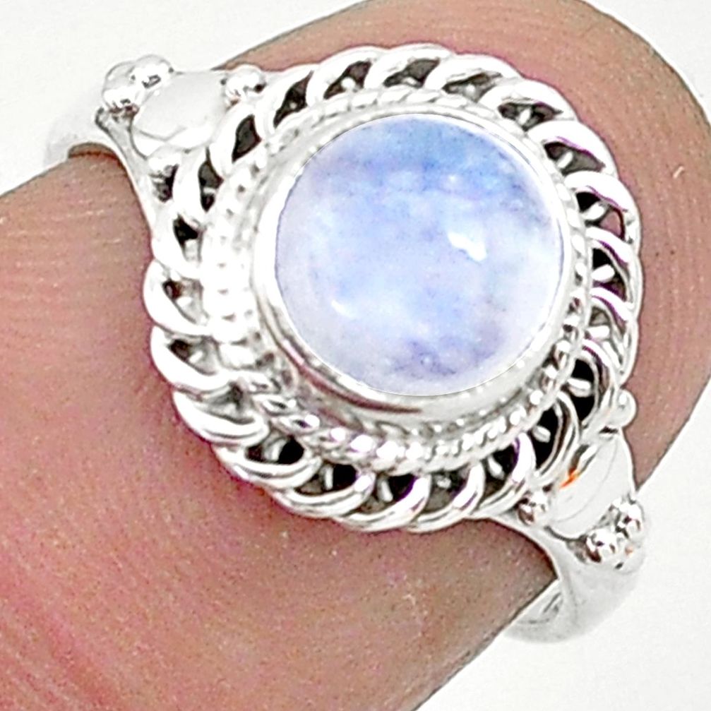 925 silver 2.60cts solitaire natural rainbow moonstone round ring size 6 t6593