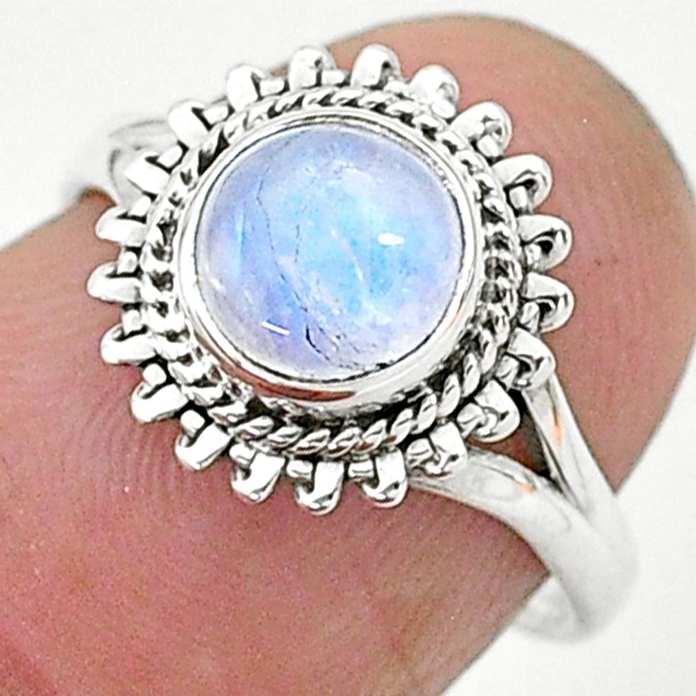 925 silver 2.53cts solitaire natural rainbow moonstone round ring size 6 t6616