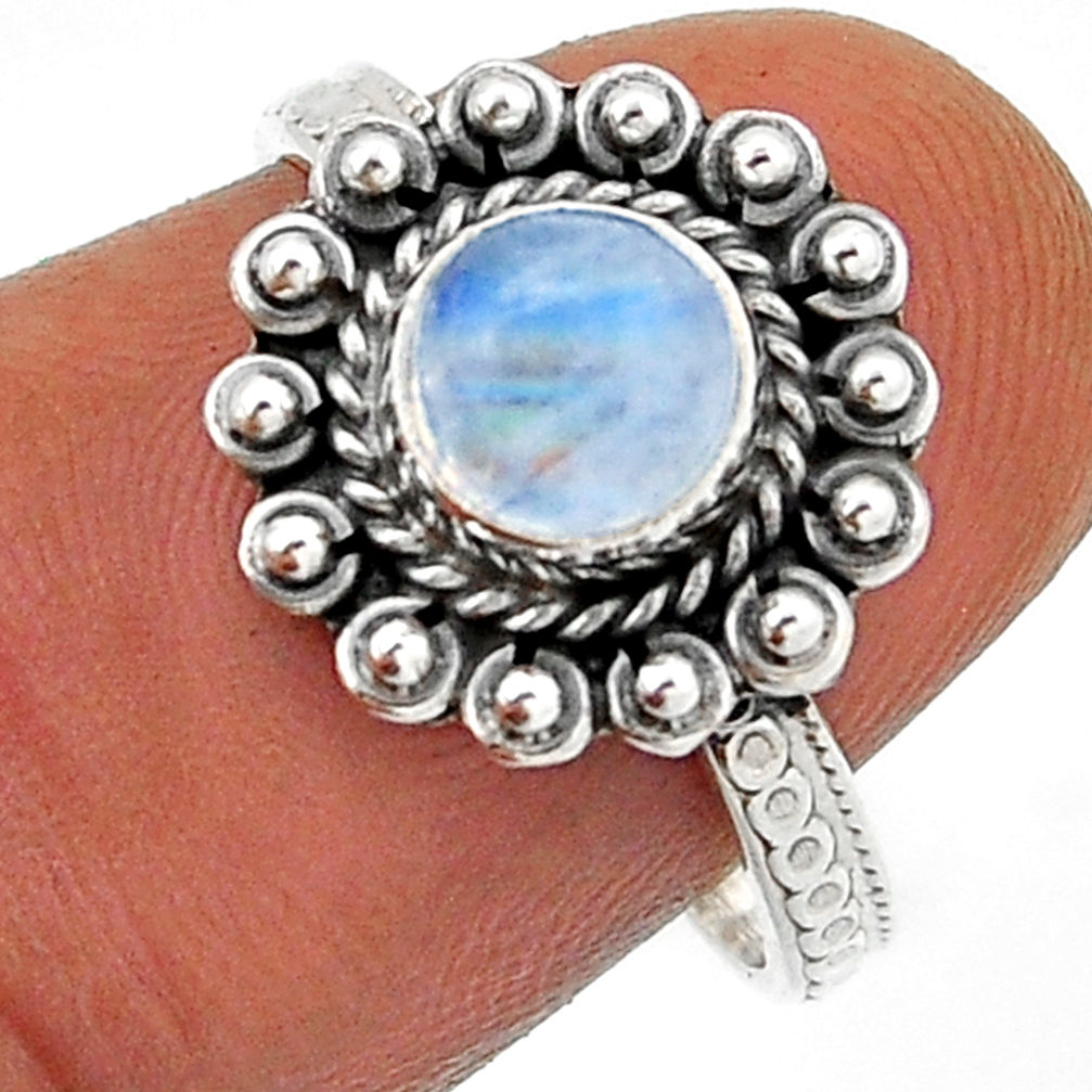 925 silver 1.06cts solitaire natural rainbow moonstone round ring size 7 n42999