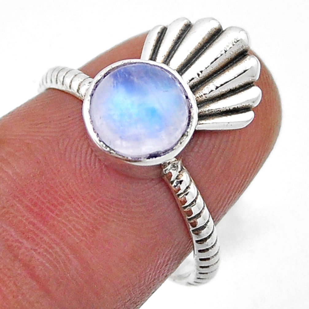 925 silver 2.30cts solitaire natural rainbow moonstone round ring size 7 n46939