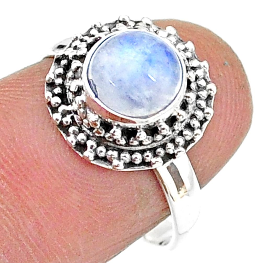 925 silver 2.71cts solitaire natural rainbow moonstone round ring size 7 t15758