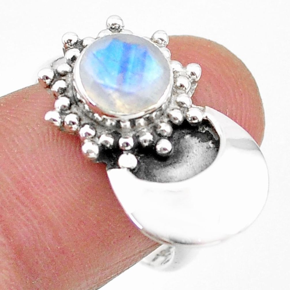 925 silver 2.69cts solitaire natural rainbow moonstone round ring size 7 t25136