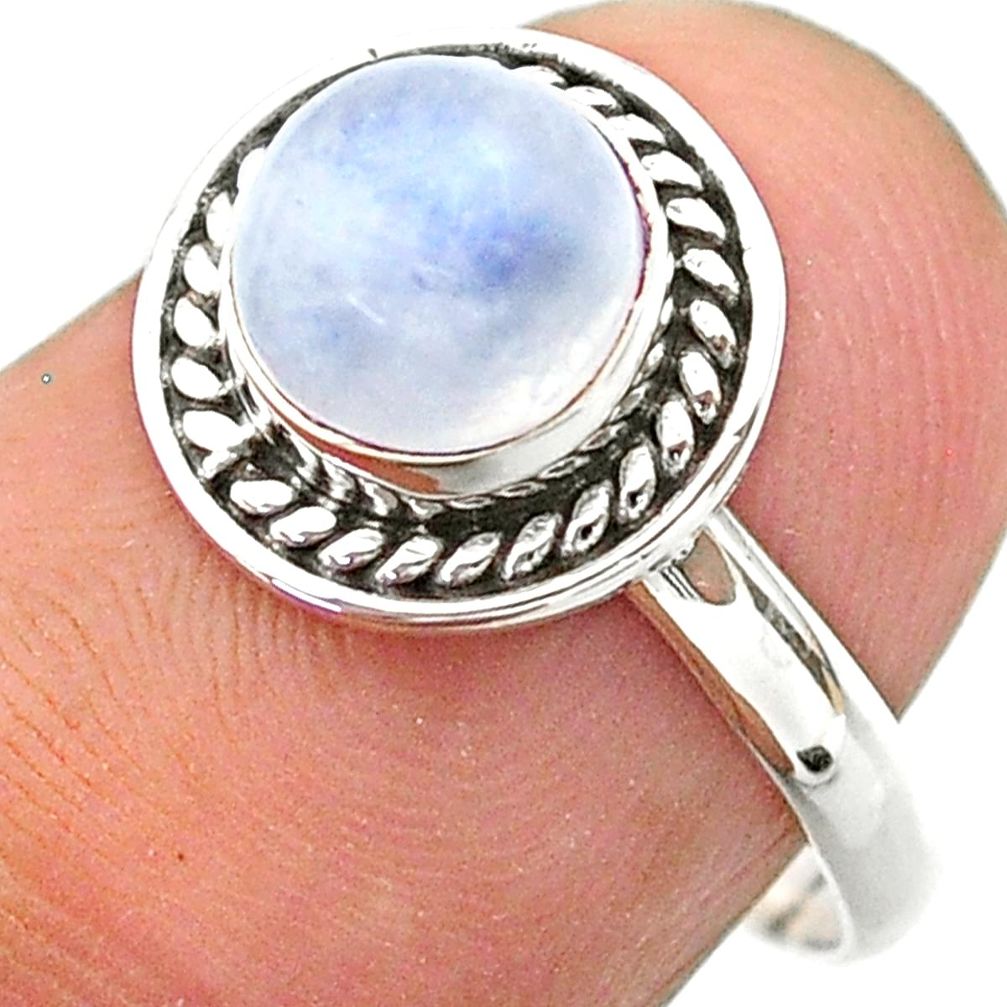 925 silver 1.24cts solitaire natural rainbow moonstone round ring size 7 t26275