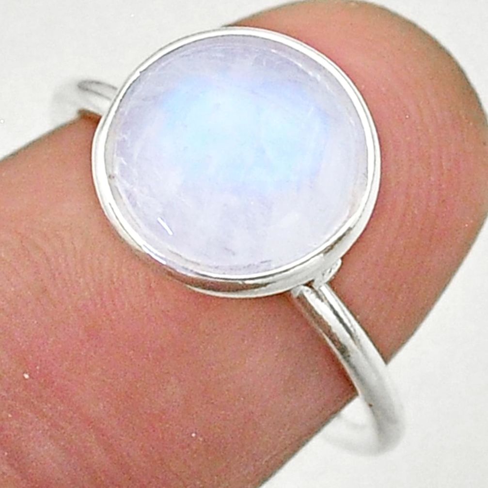 925 silver 4.71cts solitaire natural rainbow moonstone round ring size 7 t39578