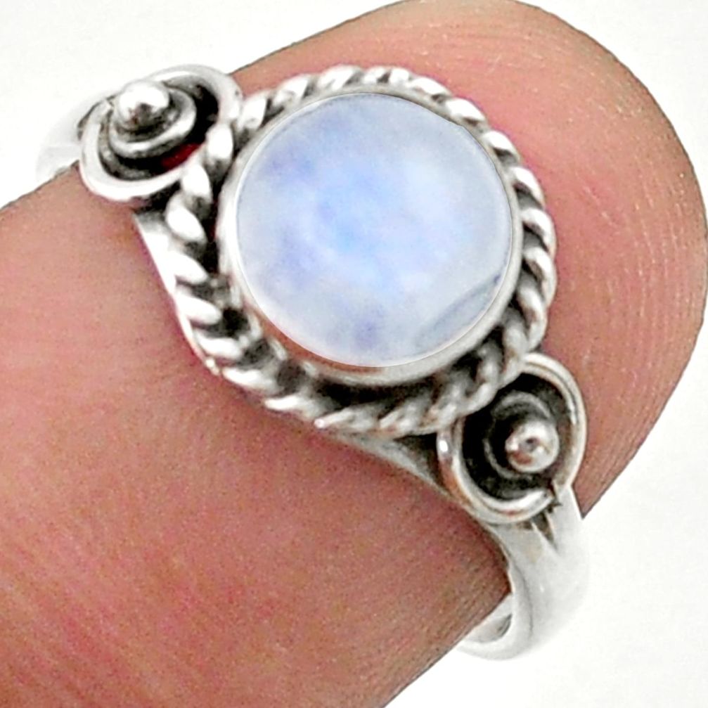 925 silver 2.30cts solitaire natural rainbow moonstone round ring size 7 t41235
