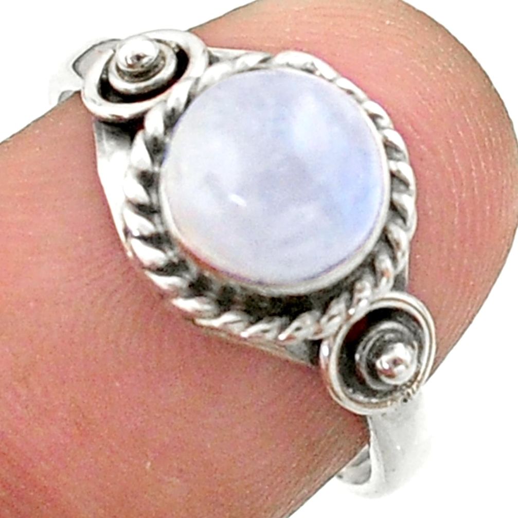 925 silver 2.14cts solitaire natural rainbow moonstone round ring size 7 t41258