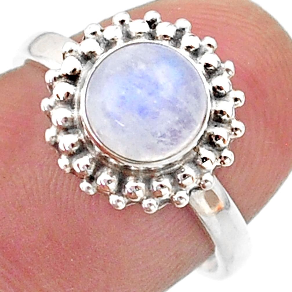 925 silver 2.43cts solitaire natural rainbow moonstone round ring size 7 t41293