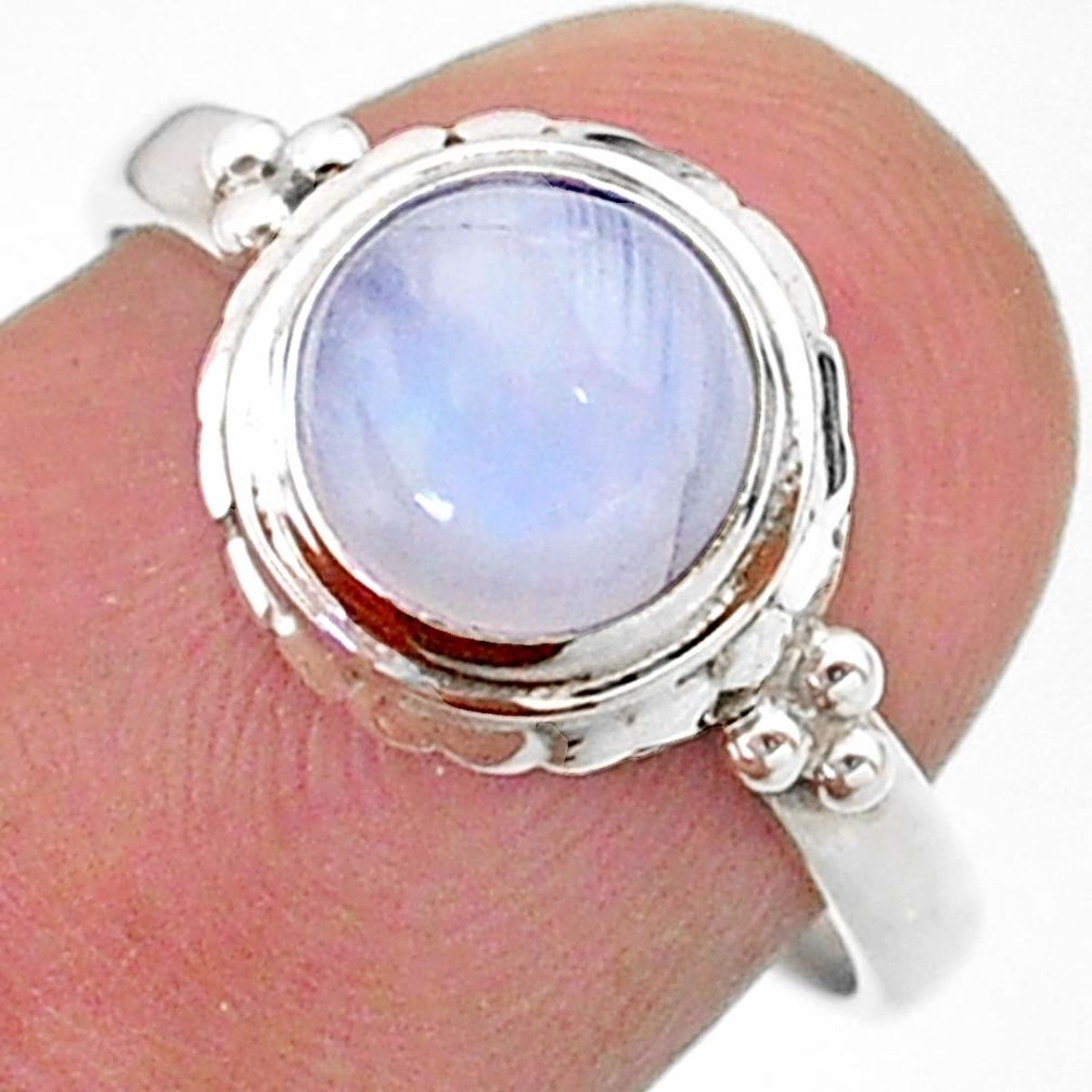 925 silver 2.45cts solitaire natural rainbow moonstone round ring size 7 t41294