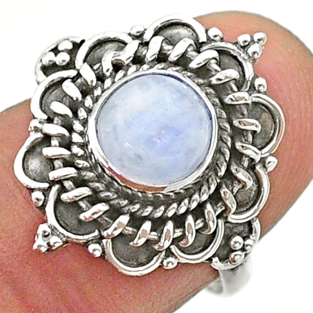 925 silver 2.44cts solitaire natural rainbow moonstone round ring size 7 t41395