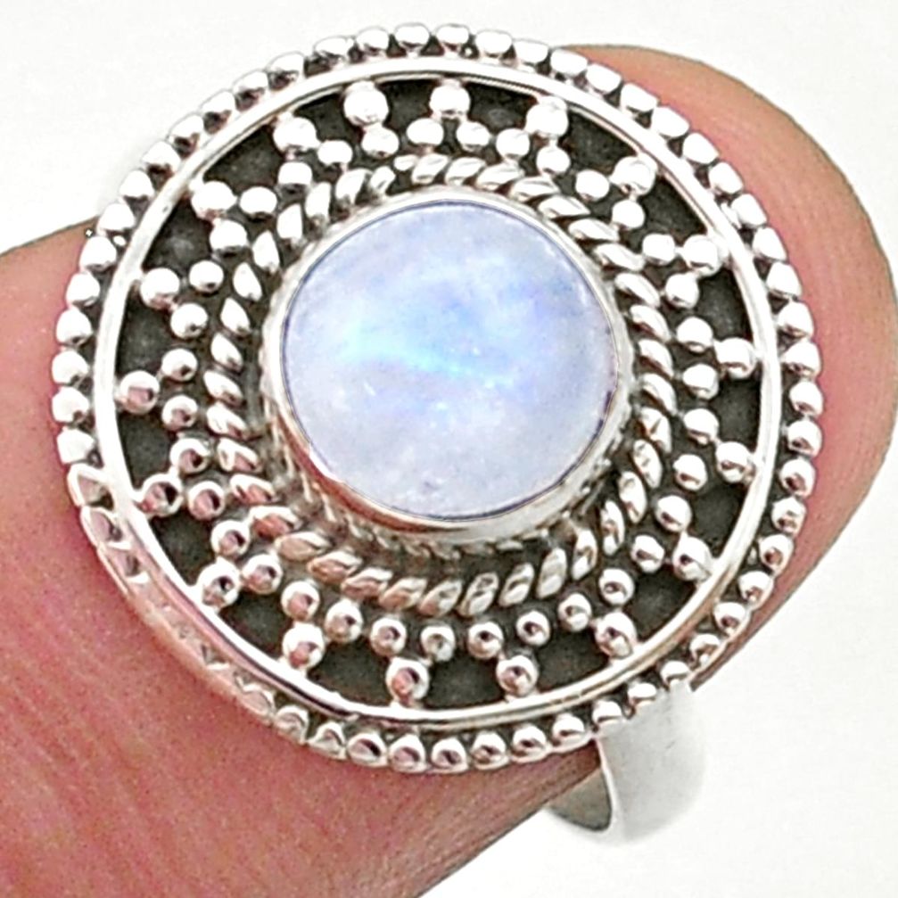 925 silver 2.44cts solitaire natural rainbow moonstone round ring size 7 t41460