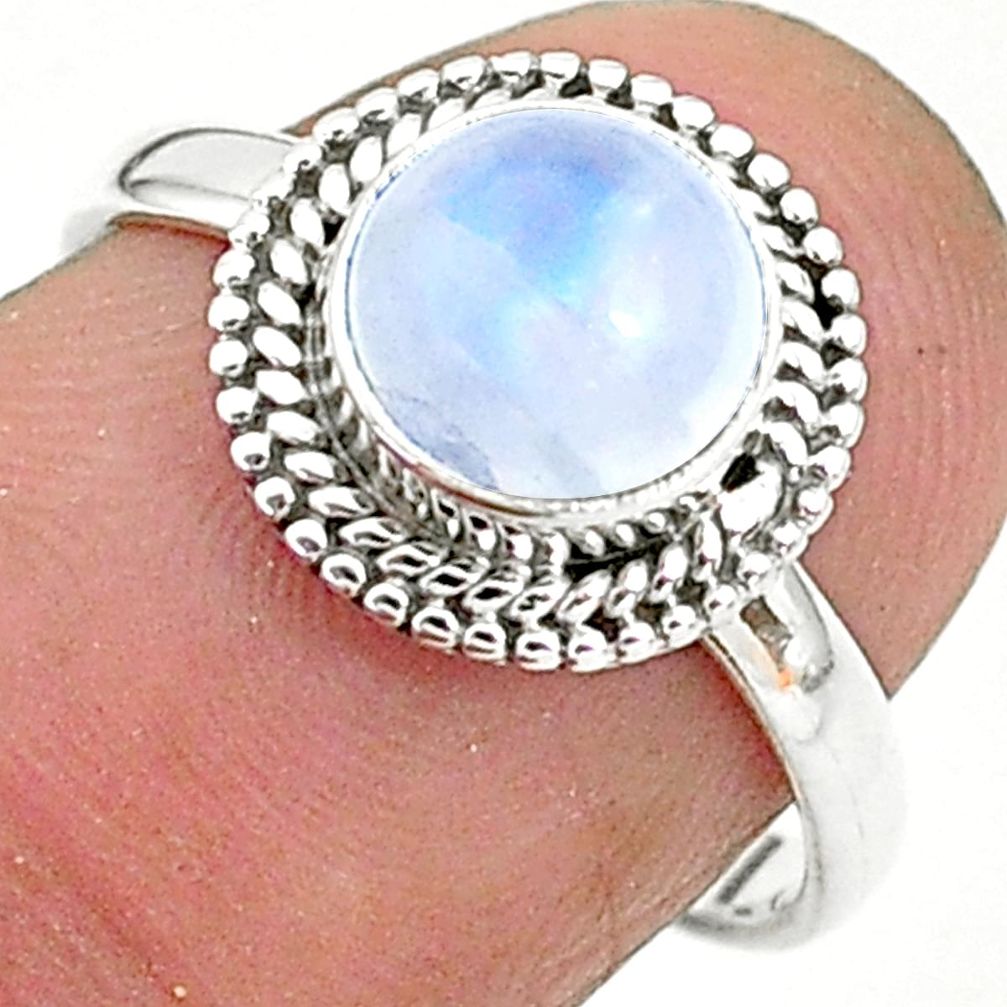 925 silver 2.42cts solitaire natural rainbow moonstone round ring size 7 t6624