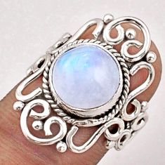 925 silver 5.38cts solitaire natural rainbow moonstone round ring size 7 t90835