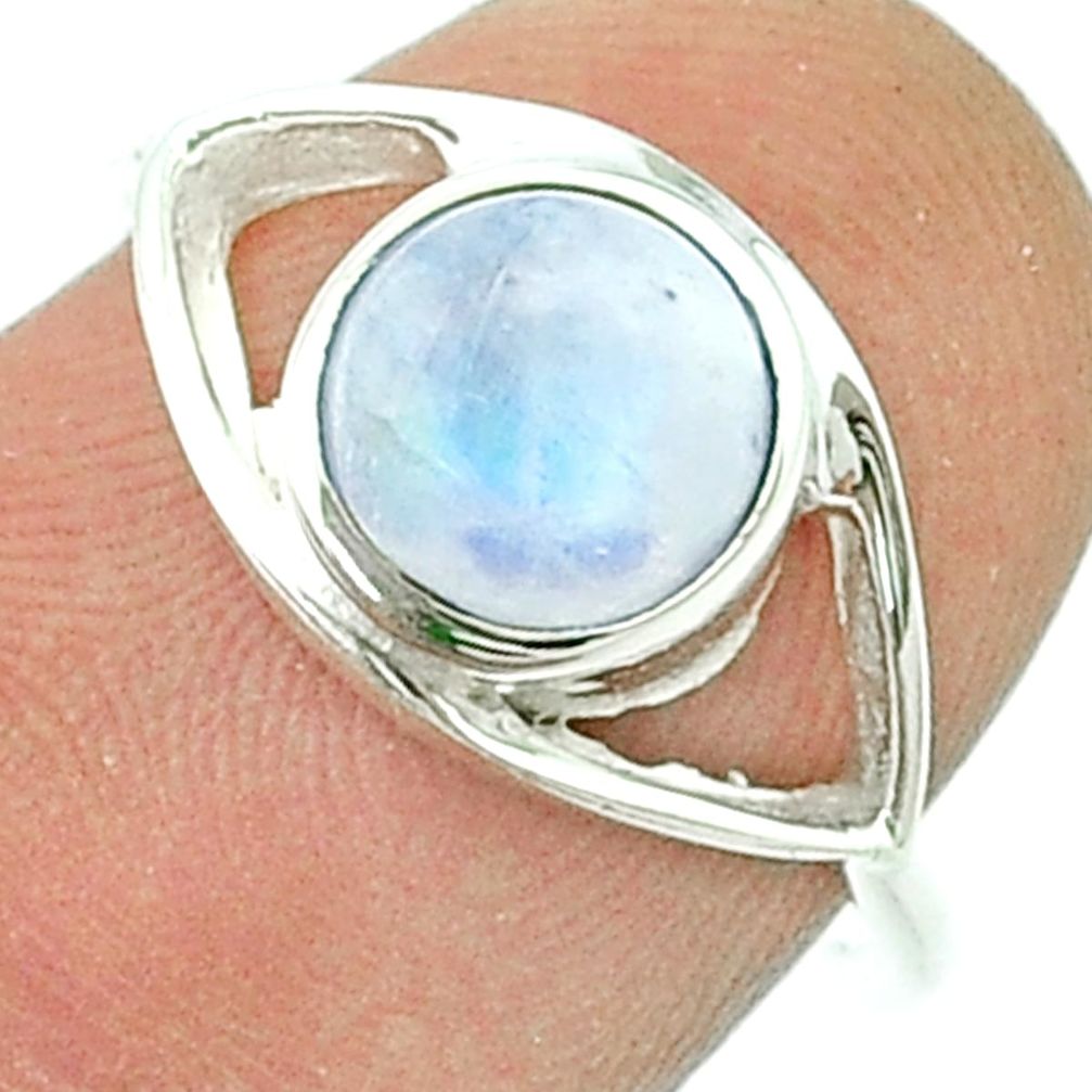 925 silver 2.82cts solitaire natural rainbow moonstone round ring size 7 u37037
