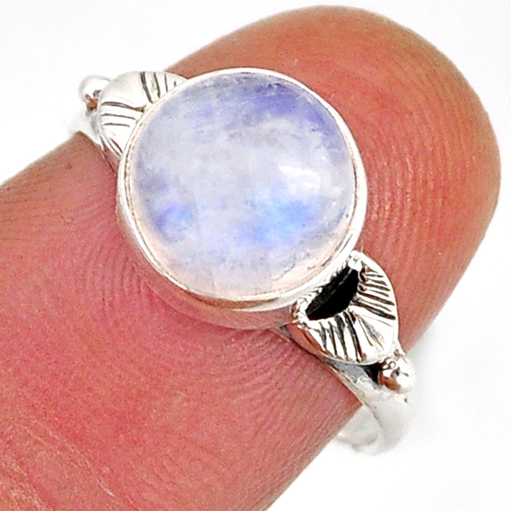 925 silver 4.04cts solitaire natural rainbow moonstone round ring size 7 y75018