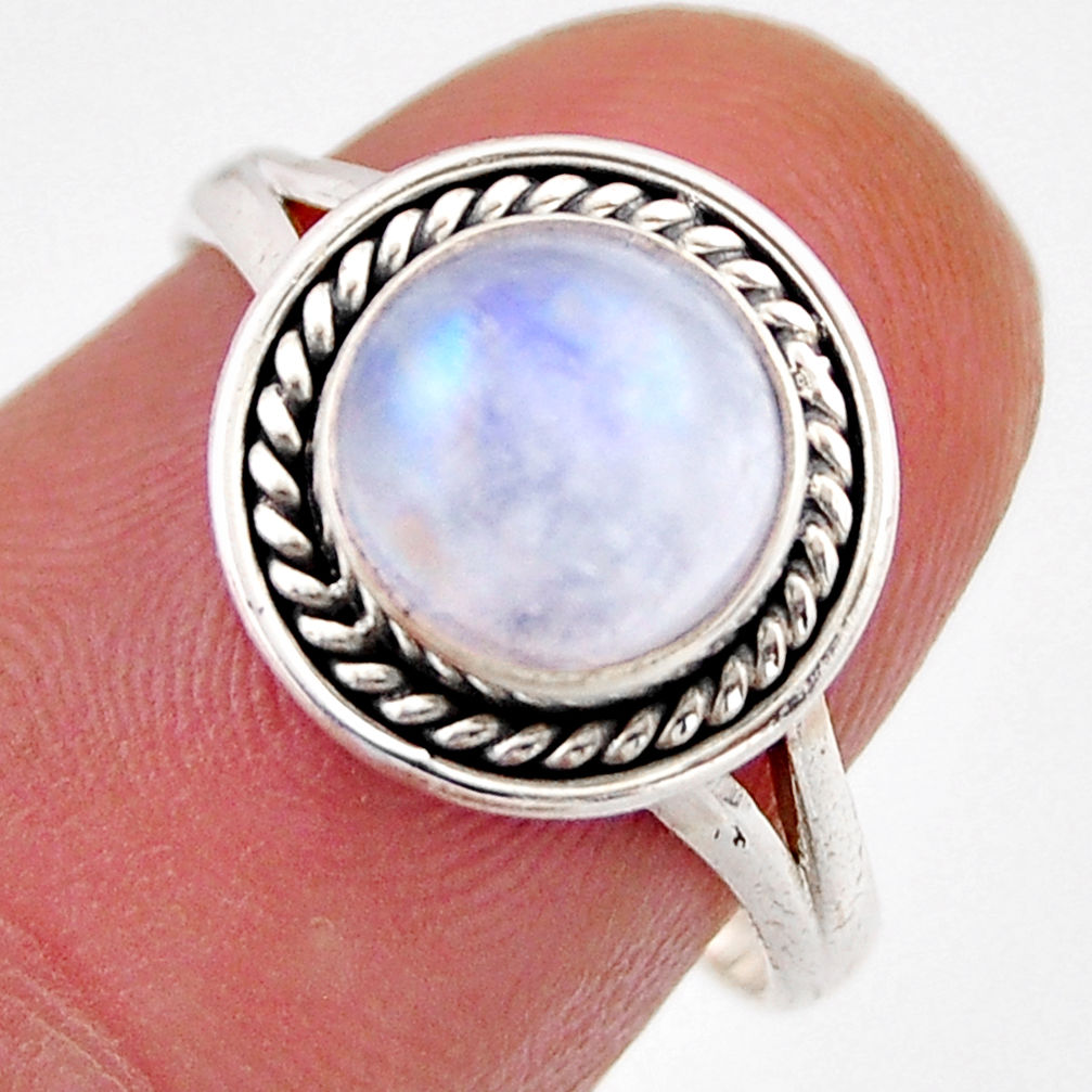 925 silver 2.95cts solitaire natural rainbow moonstone round ring size 7 y93140