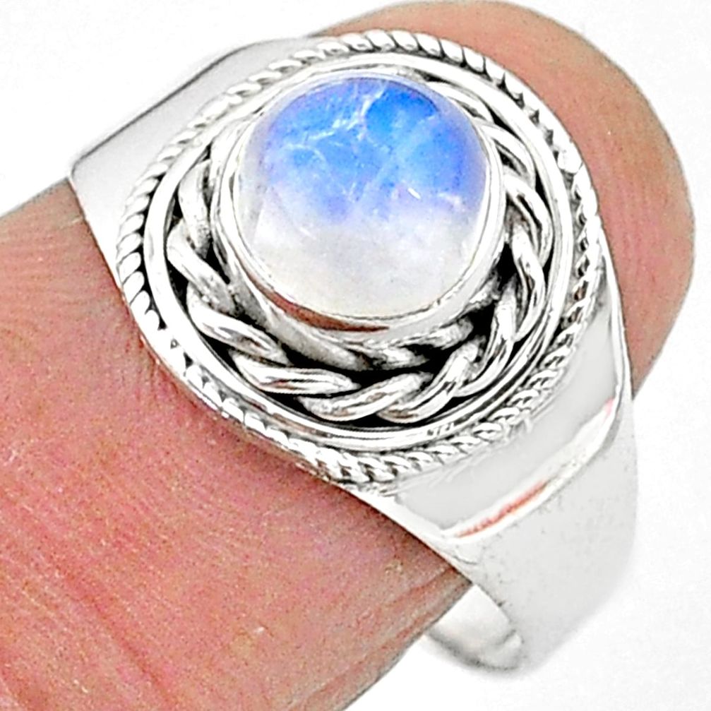 925 silver 2.27cts solitaire natural rainbow moonstone round ring size 8 t3544