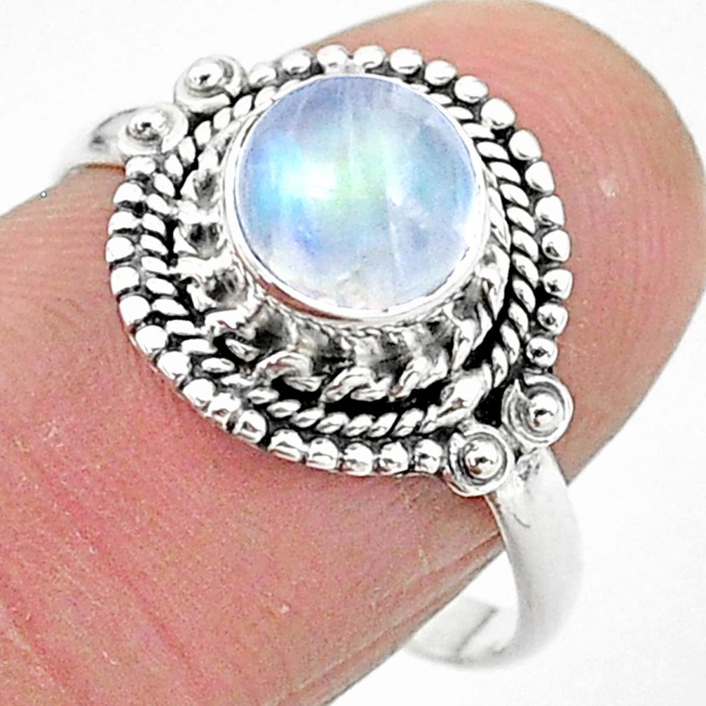 925 silver 2.44cts solitaire natural rainbow moonstone round ring size 8 t3548