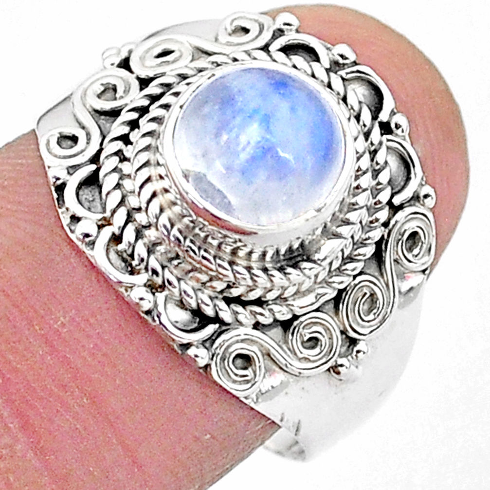 925 silver 2.53cts solitaire natural rainbow moonstone round ring size 8 t3560