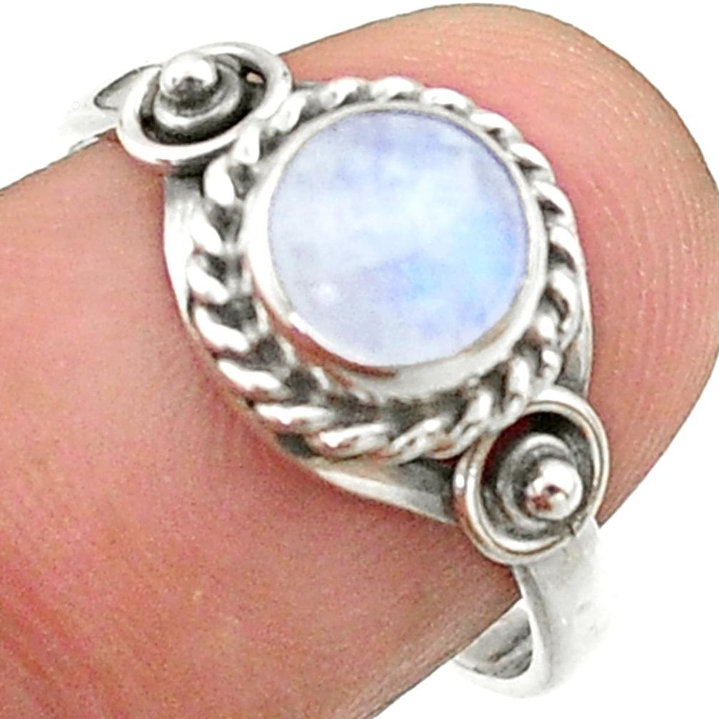 925 silver 2.43cts solitaire natural rainbow moonstone round ring size 8 t41256