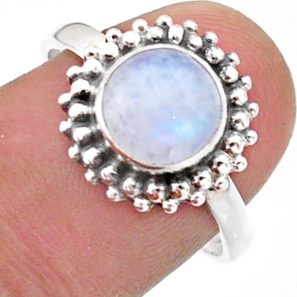 925 silver 3.29cts solitaire natural rainbow moonstone round ring size 8 t41298