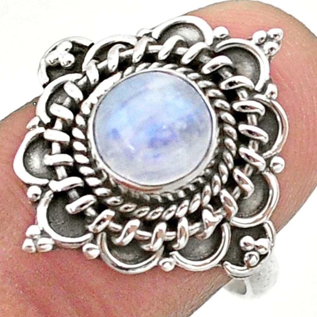 925 silver 2.70cts solitaire natural rainbow moonstone round ring size 8 t41393