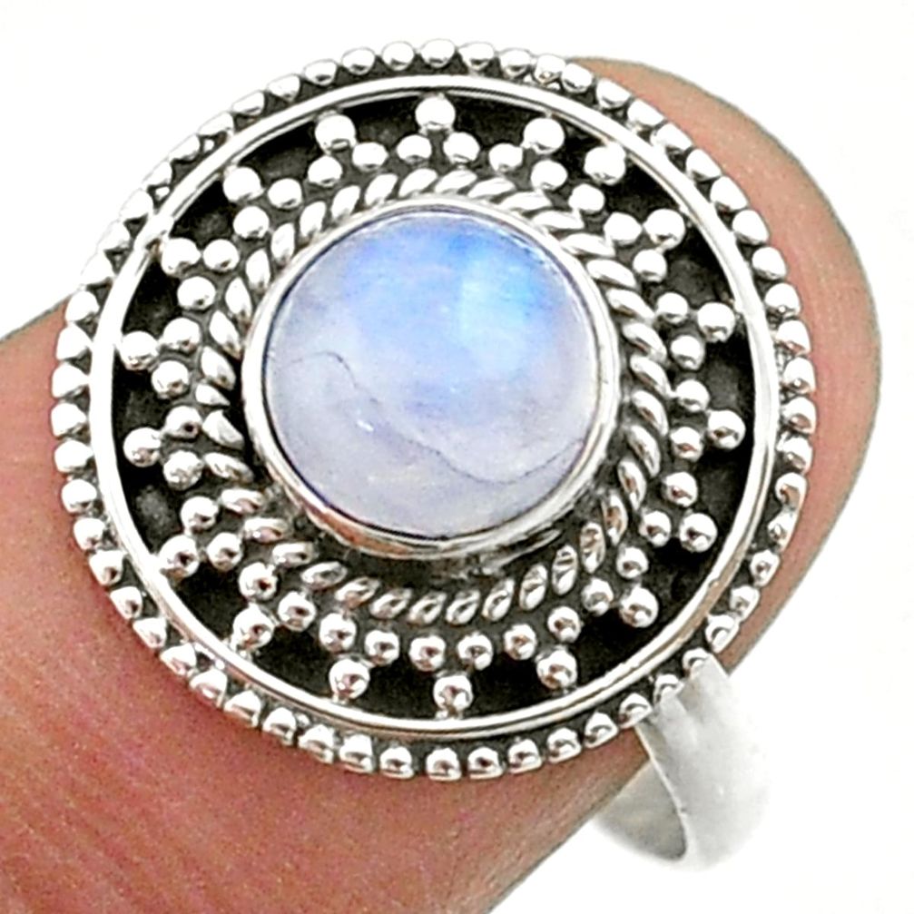 925 silver 2.54cts solitaire natural rainbow moonstone round ring size 8 t41434