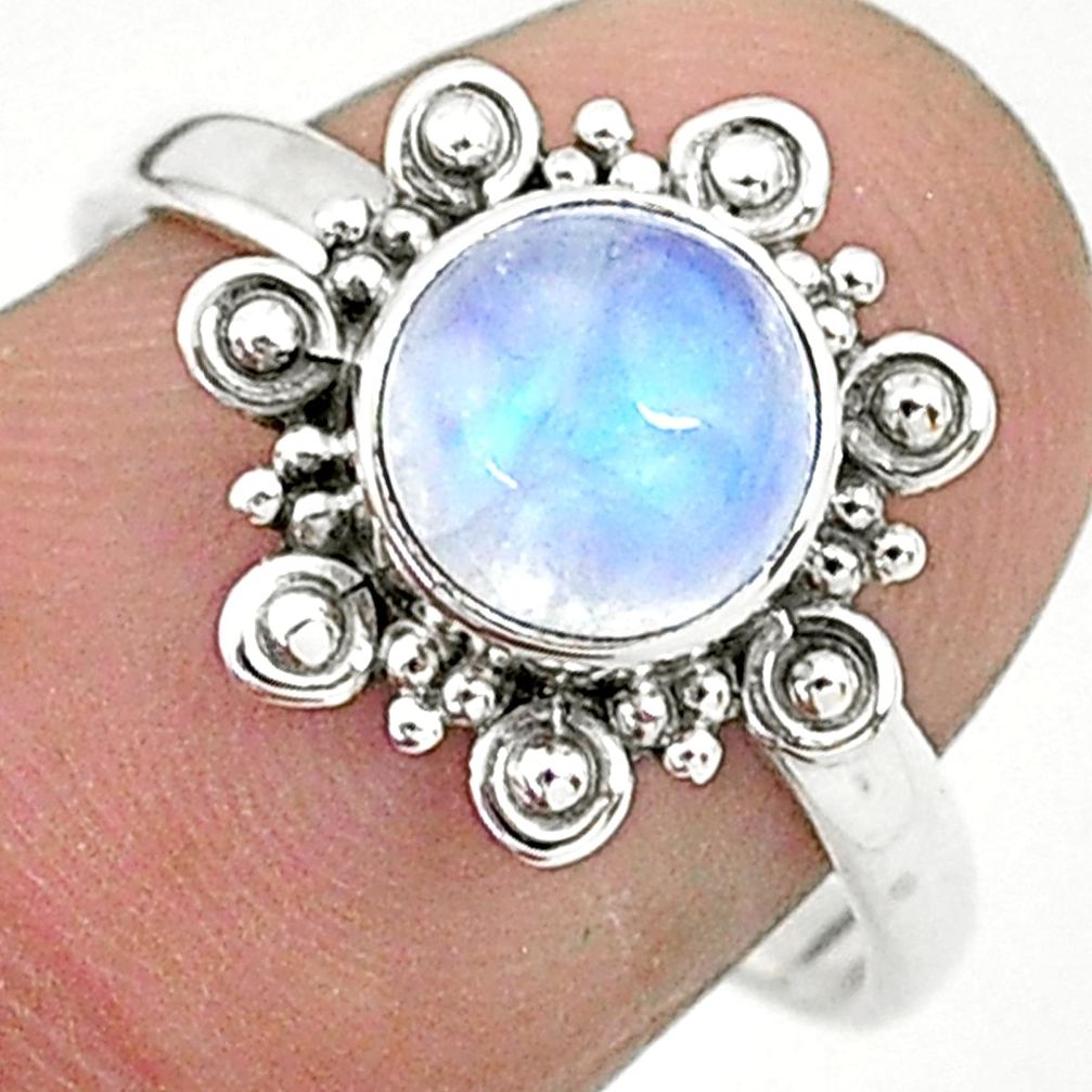 925 silver 2.78cts solitaire natural rainbow moonstone round ring size 8 t6599