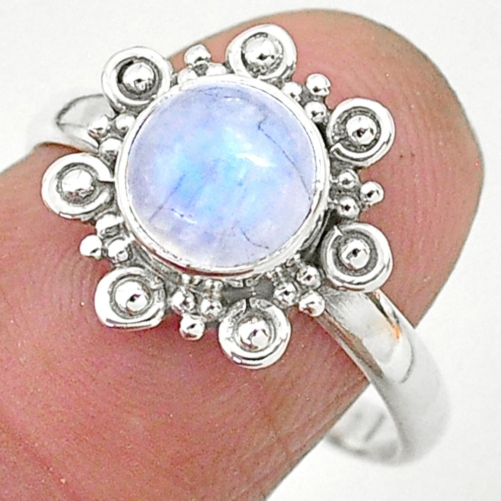 925 silver 2.56cts solitaire natural rainbow moonstone round ring size 8 t6605