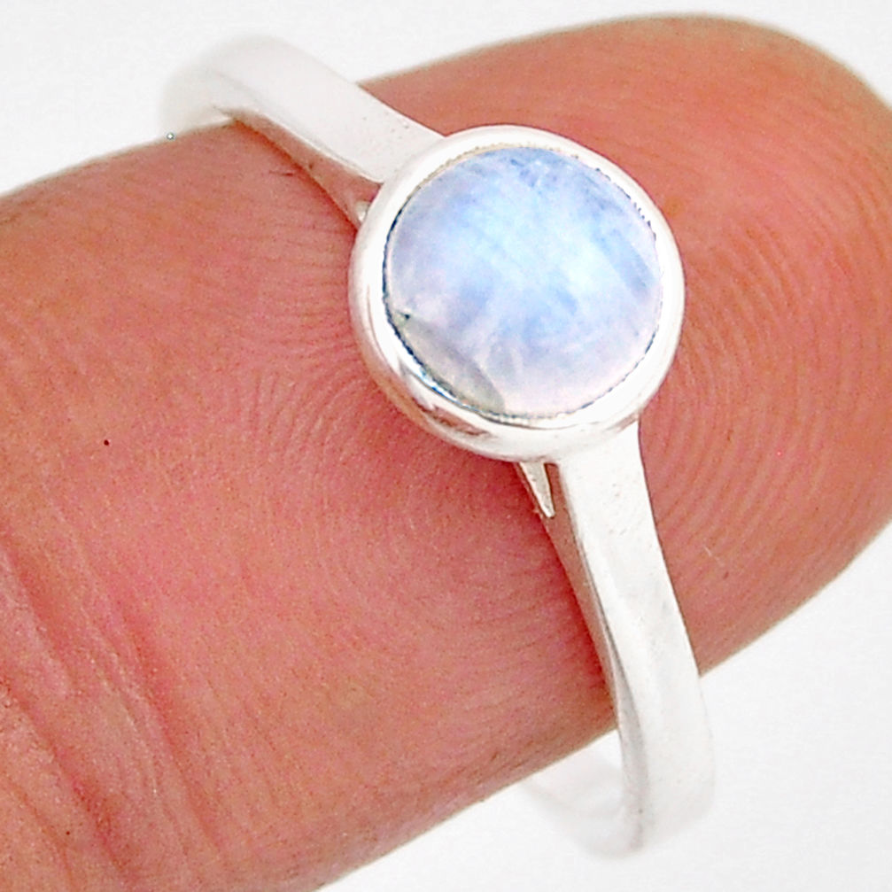 925 silver 1.00cts solitaire natural rainbow moonstone round ring size 8 y93418