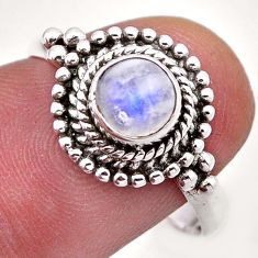 925 silver 1.07cts solitaire natural rainbow moonstone round ring size 9 n49717