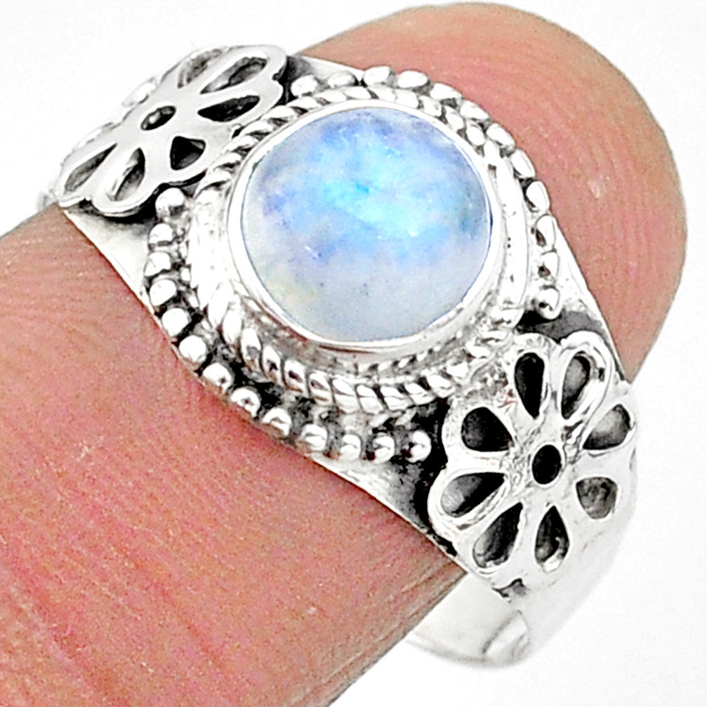 925 silver 2.43cts solitaire natural rainbow moonstone round ring size 9 t3551