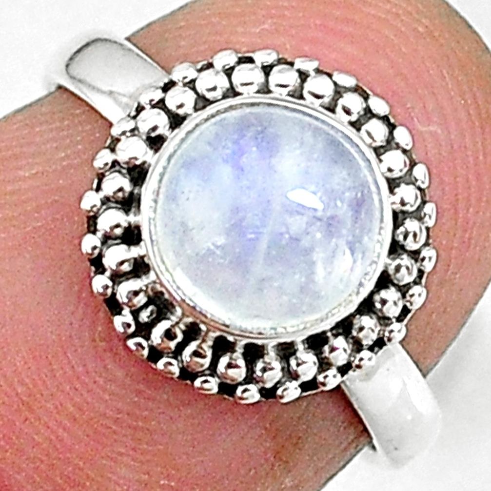 925 silver 2.42cts solitaire natural rainbow moonstone round ring size 5.5 t9160