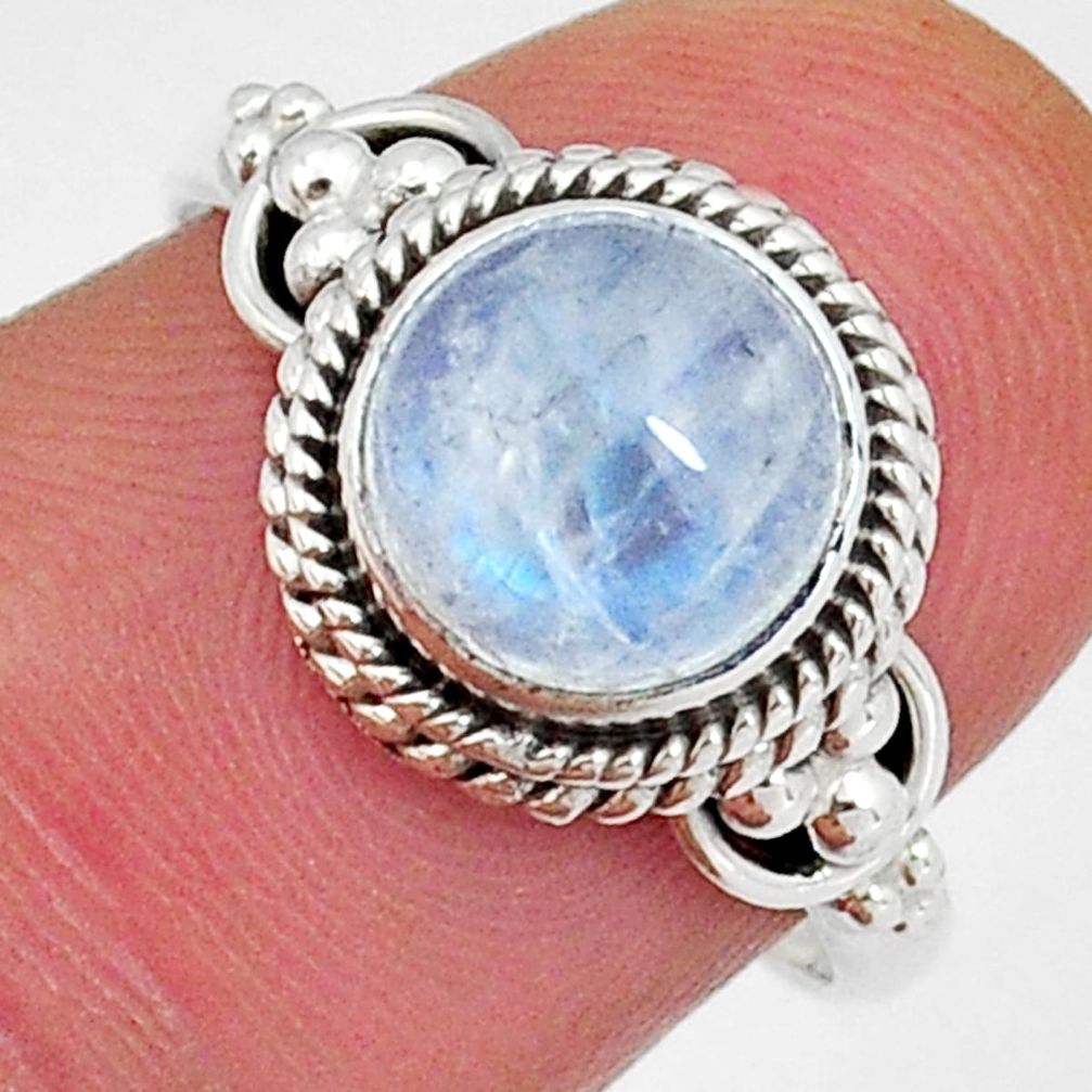 925 silver 3.32cts solitaire natural rainbow moonstone round ring size 7.5 y4525