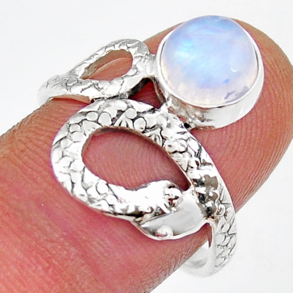 925 silver 3.04cts solitaire natural rainbow moonstone snake ring size 8 y26156