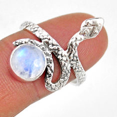 925 silver 3.01cts solitaire natural rainbow moonstone snake ring size 8 y67977